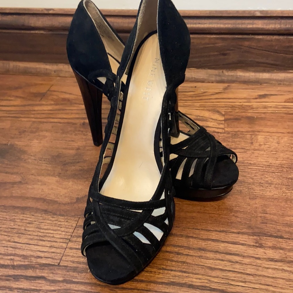 Black suede pumps